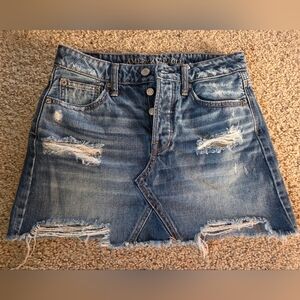American Eagle Outfitters Distressed Denim Mini Skirt - Blue Wash